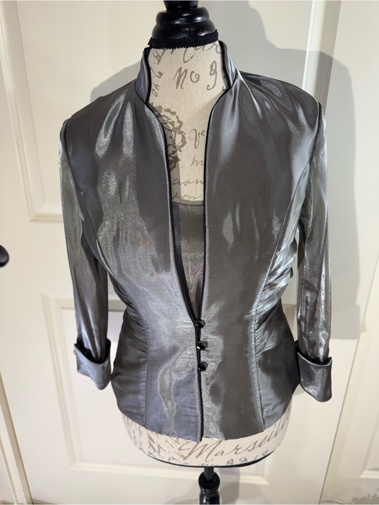 dressbarn Jackets & Blazers - dressbarn Collection Metallic Silver Fitted Blazer & Camisole Top 8